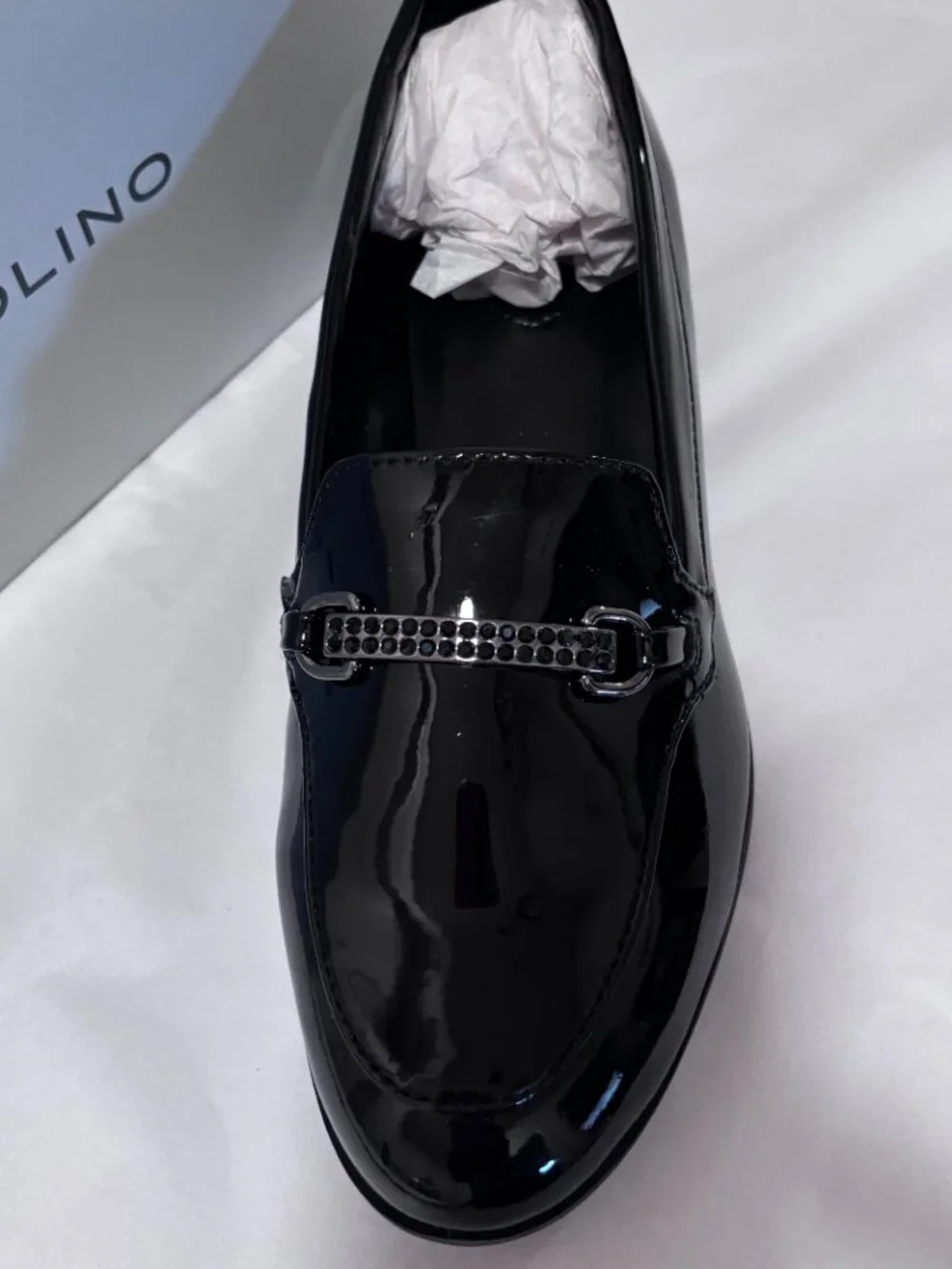 Bandolino Black Patent Rhinestone Loafers 8
